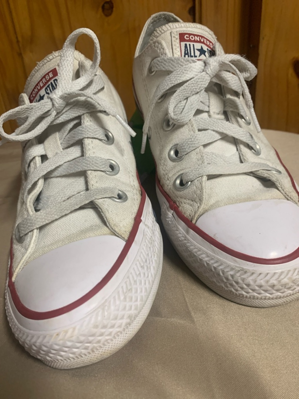 Converse Kids White Canvas Low Top Sneakers with Red Trim